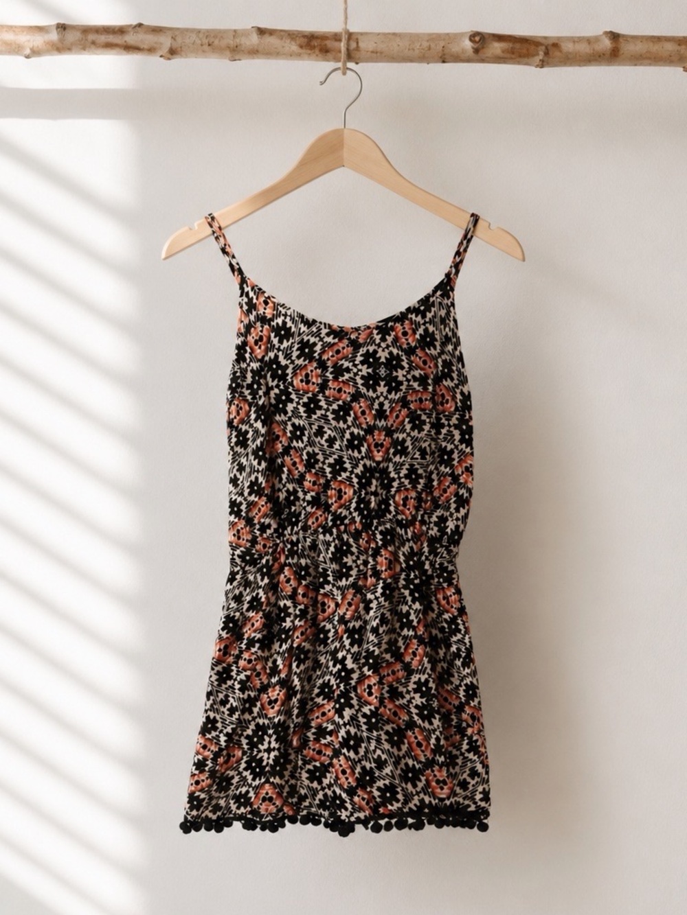 Romper w/ Spaghetti Straps PomPom Hem detail Black & Pink - Picture 2 of 12